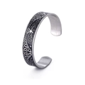Detailed relief of Viking Tree of Life and Celtic knot on vintage steel cuff bracelet - Blackened Relief Tree of Life (Style 11)
