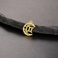 18K gold-plated stainless steel crescent moon pendant featuring Gemini zodiac symbol - Gold-Gemini