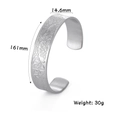 Detail view of Celtic knot engraved cuff bracelet showing width 14.6mm and 161mm length - Silver Celtic Knot (Style 12)