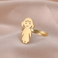 Polished gold stainless steel ring with cute girl design on elegant pink silk - US 7 / Gold