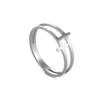 Detailed macro view of minimalist silver cross intertwined band open ring for women - US 7 / Steel