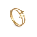 Polished gold double-row cutout cross ring in minimalist stainless steel for couples - US 7 / Gold