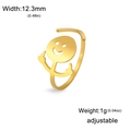 Adjustable golden stainless steel ring featuring funny doodle stickman middle finger - Gold
