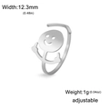 Detail showing dimensions of silver adjustable stickman ring with funny middle finger design - Steel