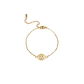 Detailed macro view of 18K gold plated clover pendant and secure lobster clasp with chain - Gold Chain Style / Gold