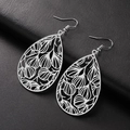Boucles d'oreilles goutte vintage en acier inoxydable argenté avec motif de feuille - Acier