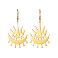 Détail de boucles d'oreilles dorées avec pendentifs œil ajouré, croissant de lune et rayons - Œil Croissant Ajouré Or