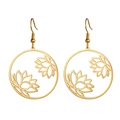 Detailed view of gold hollow lotus earrings featuring intricate circular filigree work - Gold Round Lotus