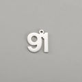 Polished silver stainless steel number 91 pendant charm with top hanging hole for jewelry - Number 91 / Steel