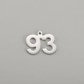 Polished silver stainless steel pendant featuring the Arabic number 93 with top hole - Number 93 / Steel