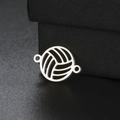 Volleyball sports pendant in polished stainless steel with double connector loops for jewelry - Steel