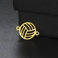Golden hollow volleyball charm pendant in stainless steel with double connector rings - Gold