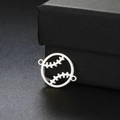 Polished stainless steel baseball charm with dual connector loops for DIY jewelry making - Double Hole Style / Steel