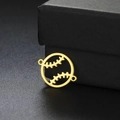 Golden stainless steel baseball pendant with hollow stitching detail for DIY jewelry making - Double Hole Style / Gold