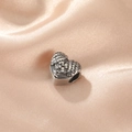Silver stainless steel heart charm with wing texture for DIY bracelet jewelry making - Silver