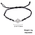 Detail of adjustable black cord bracelet with a silver Celtic knot stainless steel charm - Celtic Knot Style-Steel Color