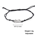 Adjustable black cord bracelet with a minimalist geometric fox charm in stainless steel - Fox Style-Steel Color