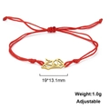 Detail of red woven cord bracelet with golden origami fox pendant and size specs - Fox Style-Gold Color