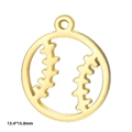 Golden stainless steel hollow baseball charm pendant for DIY jewelry, size 13.4x15.8mm - Single Hole Style / Gold