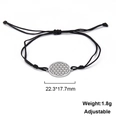 Detail of adjustable black cord bracelet with flower of life stainless steel charm - Flower of Life Style-Steel Color