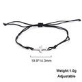 Close-up of adjustable black cord bracelet featuring a 19.9x14.3mm silver plane charm - Airplane Style-Steel Color
