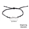 Adjustable black cord bracelet with silver cat paw print pendant and size details - Cat Paw Style-Steel Color