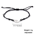 Detail of adjustable black cord bracelet featuring moon and star charms with dimensions - Star and Moon Style-Steel Color