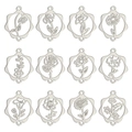 Set of 12 birth month flower pendants in silver stainless steel for jewelry making - Steel Variety Set