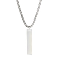 Macro detail of silver rectangular bar pendant on high-quality stainless steel box chain - Steel