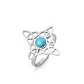 Detail eines Vintage-Edelstahlrings mit Keltenknoten und rundem blauem Türkisstein - Stahl Vier Keltische Knoten