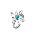 Detailed close-up of hollow petal ring design with turquoise center stone inlay - Steel Chinese Knot