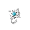 Macro view of vintage silver ring with sky blue gemstone and hollow cross patterns - Steel Four S Witch Knot