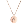 Rose gold round pendant necklace featuring a minimalist finger heart laser engraving - Rose Gold-Finger Heart