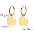 Macro shot showing dimensions of gold stainless steel heart hoop earrings on white background - Heart Charm Style (Style 4) / Gold