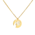 Collier en acier inoxydable doré avec pendentif rond mains mère et enfant - Or
