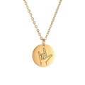 Golden stainless steel necklace featuring a round pendant with ASL I Love You sign - Gold Color-I Love You Sign