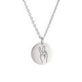 Silver stainless steel necklace featuring a round pendant with a peace hand gesture - Steel Color-Peace Sign