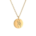 Gold stainless steel necklace featuring a round pendant with a gesture peace sign engraving - Gold Color-Peace Sign