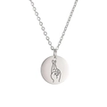 Minimalist stainless steel necklace with round pendant featuring a fingers crossed lucky charm - Steel Color-Fingers Crossed