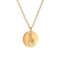 Gold round pendant necklace with crossed fingers lucky hand symbol on a simple O-chain - Gold Color-Fingers Crossed