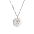 Polished silver stainless steel necklace featuring a round fist symbol charm pendant - Steel Color-Fist Gesture