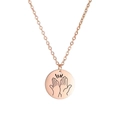 Rose gold stainless steel round disc necklace with engraved high-five friendship symbol - Rose Gold-Clapping