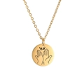 Golden stainless steel necklace featuring a round disc pendant with high-five engraving - Gold Color-Clapping