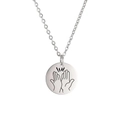 Silver stainless steel round pendant necklace with high-five engraving on a cable chain - Steel Color-Clapping