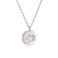 Silver stainless steel necklace featuring a round pendant with baby hand line art - Steel Color-Baby Palm