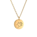 Minimalist gold round pendant necklace featuring an engraved baby palm gesture design - Gold Color-Baby Palm