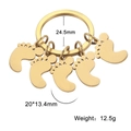 Golden stainless steel keychain with five baby feet charms showing detailed dimensions - Multi-Footprint Style D / Gold