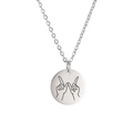 Silver minimalist stainless steel necklace with engraved gesture on round pendant - Steel Color-Hand Sign 5