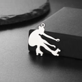 Polished stainless steel roller skater silhouette pendant with reflective mirror finish - Skating Glide Pose (Style 2-Steel)