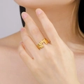 Detail of 18K gold-plated stainless steel ring with lava-inspired hammered texture - Adjustable Open / Bat Style (WCRSS2024091124) / Gold